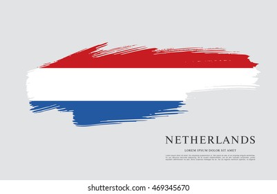 Flag of Netherlands. Dutch flag. Brush stroke background