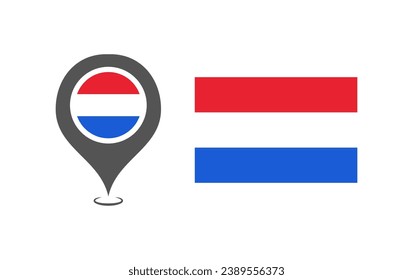 Flag of the Netherlands. Flat, color, location point of the Netherlands, national flag of the Netherlands location point. Vector icons