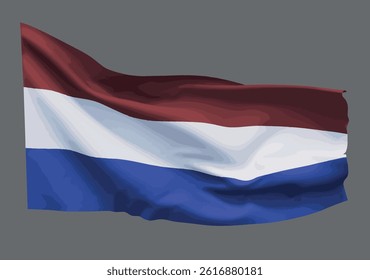 
The flag of the Netherlands flutters against a neutral background. Vector.