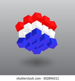 Flag of the Netherlands in the Form of Cubes. Vector Object