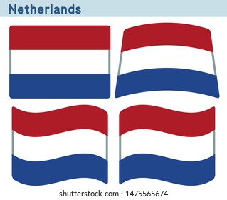 Flag of Netherlands. Flag icon set of four different shapes. Vector Illustration.
