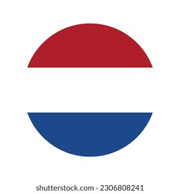 The flag of the Netherlands. Flag icon. Standard color. Round flag. Computer illustration. Digital illustration. Vector illustration.