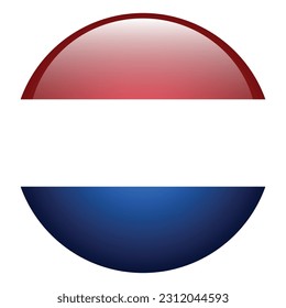 The flag of the Netherlands. Flag icon. Standard color. Round flag. 3d illustration. Computer illustration. Digital illustration. Vector illustration.