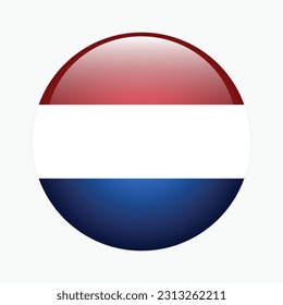 The flag of the Netherlands. Flag icon. Standard color. Round flag. 3d illustration. Computer illustration. Digital illustration. Vector illustration.