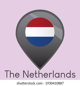 Flag of The Netherlands location pin icon design, Simple dark gradient vector illustration, eps 10
