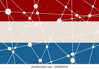 Flag of the Netherlands. Low poly concept triangular style. Molecule And Communication Background. Connected lines with dots.