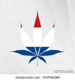 Flag of Netherlands in Marijuana leaf shape. The concept of legalization Cannabis in Netherlands. Medical cannabis illustration.