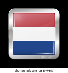 Flag of Netherlands. Metal Icons Square Shape. This is File from the Collection European Flags