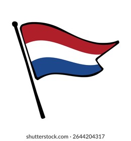 Bandeira dos Países Baixos. bandeira holandesa vetor ilustração ícone design no estilo desenhado à mão. Bandeira de mastro flutuante.