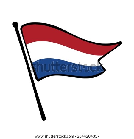 Flag of Netherlands. Netherland flag vector illustration icon design in the hand-drawn style. Fluttering flagpole flag.