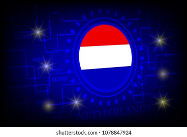Flag of Netherlands on a background of technology.