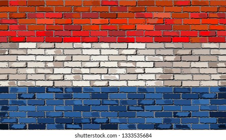 Flag of Netherlands on a brick wall - Illustration