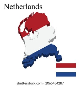 Flag of Netherlands on map on white background. Vector illustration