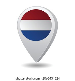 Flag of Netherlands on marker map. Vector illustration
