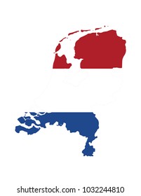Flag of the Netherlands overlaid on detailed outline map isolated on white background