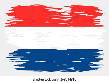 Flag of Netherlands. Painted brush colored inks. Symbol Independence Day National Patriotic Travel Country Background Grunge Paint Stock Vector Icon Logo Picture Image Illustration Political