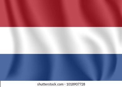 Flag of Netherlands. Realistic waving flag of Kingdom of the Netherlands. Fabric textured flowing flag of Netherlands.