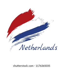 Flag of Netherlands in rounded grunge brush stroke. Vector illustration.