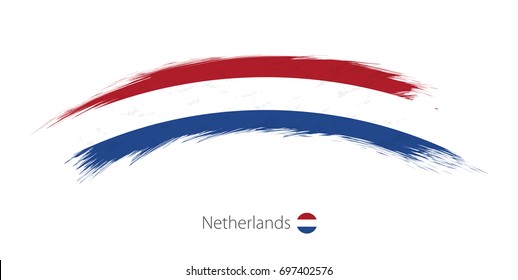 Flag of Netherlands in rounded grunge brush stroke. Vector illustration.