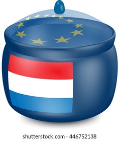 Flag of  Netherlands. Saucepan with a translucent cover. The symbol of the European Union. 3D illustration isolated on white background.
