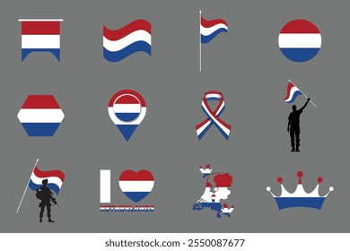 Bandera de los Países Bajos Conjunto, Original y simple Paquete de la bandera de los Países Bajos, Ilustración vectorial de la Colección de la bandera de los Países Bajos
