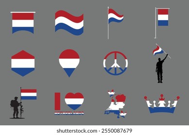 Bandera de los Países Bajos Conjunto, Original y simple Paquete de la bandera de los Países Bajos, Ilustración vectorial de la Colección de la bandera de los Países Bajos
