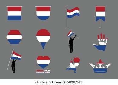 Bandera de los Países Bajos Conjunto, Original y simple Paquete de la bandera de los Países Bajos, Ilustración vectorial de la Colección de la bandera de los Países Bajos
