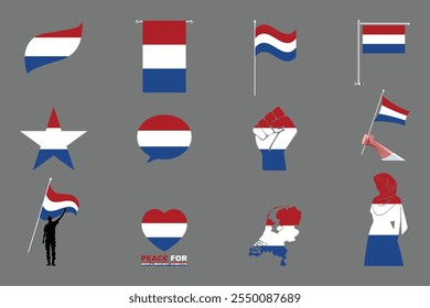 Bandera de los Países Bajos Conjunto, Original y simple Paquete de la bandera de los Países Bajos, Ilustración vectorial de la Colección de la bandera de los Países Bajos
