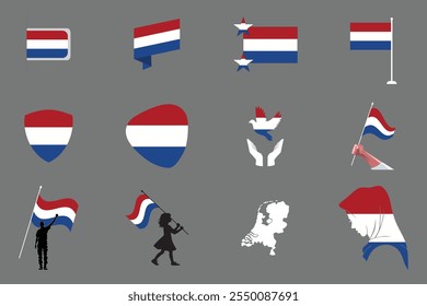 Bandera de los Países Bajos Conjunto, Original y simple Paquete de la bandera de los Países Bajos, Ilustración vectorial de la Colección de la bandera de los Países Bajos
