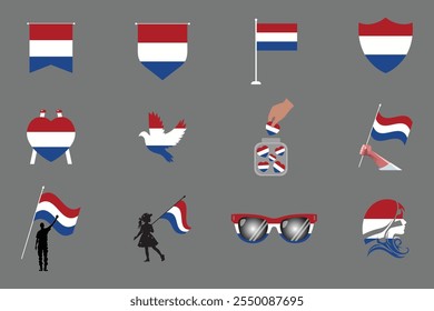 Bandera de los Países Bajos Conjunto, Original y simple Paquete de la bandera de los Países Bajos, Ilustración vectorial de la Colección de la bandera de los Países Bajos
