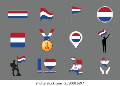 Bandera de los Países Bajos Conjunto, Original y simple Paquete de la bandera de los Países Bajos, Ilustración vectorial de la Colección de la bandera de los Países Bajos
