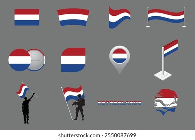 Bandera de los Países Bajos Conjunto, Original y simple Paquete de la bandera de los Países Bajos, Ilustración vectorial de la Colección de la bandera de los Países Bajos
