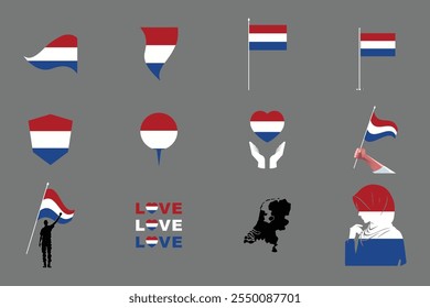 Bandera de los Países Bajos Conjunto, Original y simple Paquete de la bandera de los Países Bajos, Ilustración vectorial de la Colección de la bandera de los Países Bajos
