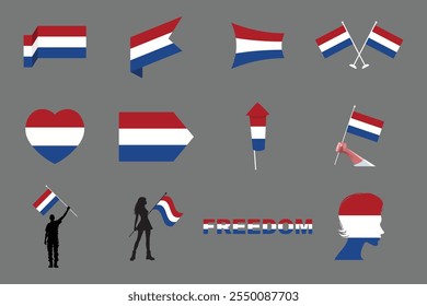 Bandera de los Países Bajos Conjunto, Original y simple Paquete de la bandera de los Países Bajos, Ilustración vectorial de la Colección de la bandera de los Países Bajos
