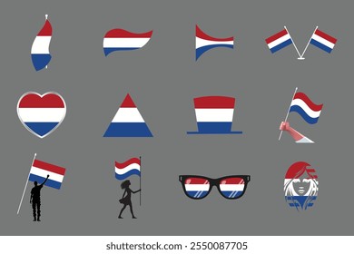 Bandera de los Países Bajos Conjunto, Original y simple Paquete de la bandera de los Países Bajos, Ilustración vectorial de la Colección de la bandera de los Países Bajos
