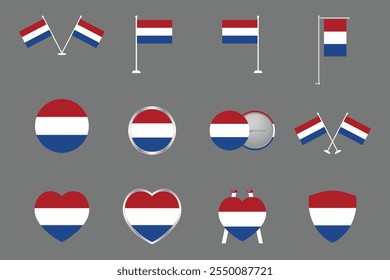 Bandera de los Países Bajos Conjunto, Original y simple Paquete de la bandera de los Países Bajos, Ilustración vectorial de la Colección de la bandera de los Países Bajos
