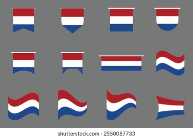 Bandera de los Países Bajos Conjunto, Original y simple Paquete de la bandera de los Países Bajos, Ilustración vectorial de la Colección de la bandera de los Países Bajos
