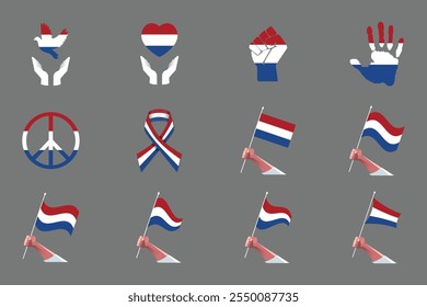 Bandera de los Países Bajos Conjunto, Original y simple Paquete de la bandera de los Países Bajos, Ilustración vectorial de la Colección de la bandera de los Países Bajos
