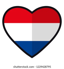 Bandera de los Países Bajos en forma de Corazón, estilo plano, símbolo de amor para su país, patriotismo, ícono para el Día de la Independencia.