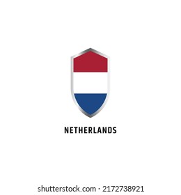 Bandera de los Países Bajos con icono de forma de escudo ilustración vectorial plana