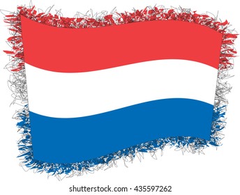 Flag of Netherlands (The Kingdom of the Netherlands). Vector illustration of a stylized flag. Shaggy edge.