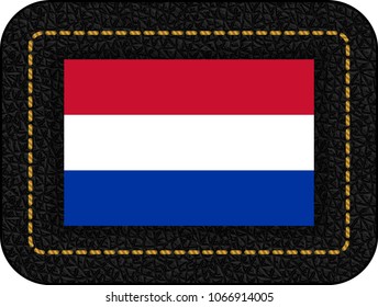 Flag of Netherlands. Vector Icon on Black Leather Backdrop. Aspect Ratio 2:3