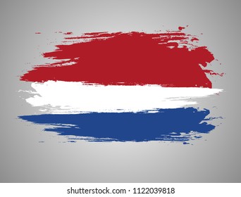 Flag of Netherlands. Vector illustration on grey background. Beautiful brush strokes