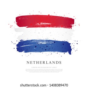 Flag of the Netherlands. Vector illustration on white background. Brush strokes drawn by hand. Independence Day.