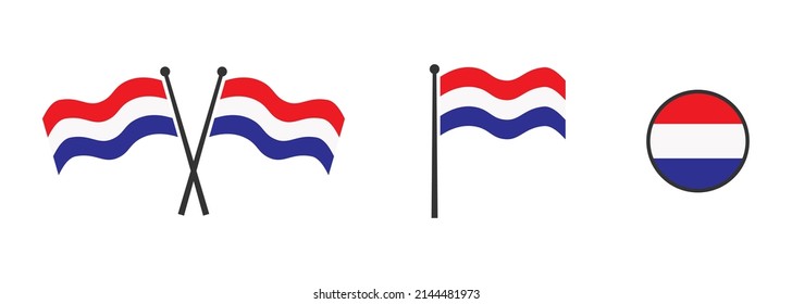 Flag of Netherlands. Waving flag of Netherlands. Holland, Dutch. Round icon. Flat vector illustartion.
