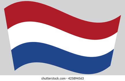 Flag of the Netherlands waving on gray background