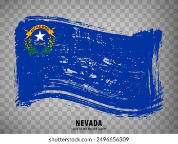 Flag of Nevada State from brush strokes. United States of America.  Waving Flag State of Nevada with title on transparent background for your web site design, app, UI. USA. Vector EPS10.