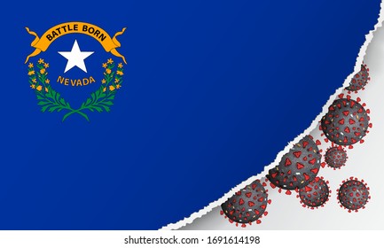 Flag of Nevada state with outbreak viruses deadly coronavirus COVID-19. Banner with the spread of Coronavirus against background of the national flag. USA Lockdown. Concept of quarantine. Stay at home