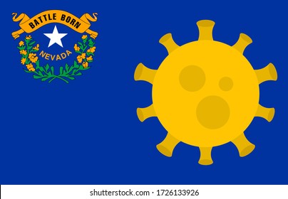 Flag of Nevada State With Outbreak Viruses Background of USA State flag. Novel Coronavirus Disease COVID-19. Coronavirus Infection And The Epidemic In America. USA Lockdown.