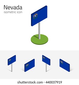 Flag of Nevada (State of Nevada, USA), vector set of isometric flat icons, 3D style, different views. Editable design element for banner, website, presentation, infographic, map, collage, card. Eps 10